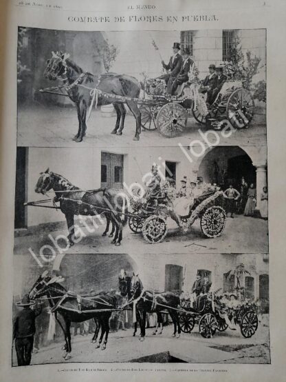 GRABADO ANTIGUO 1895 DESFILE FLORAL PUEBLA, RAMON SESMA, LEOPOLDO GAVITO Y MAS /ASM