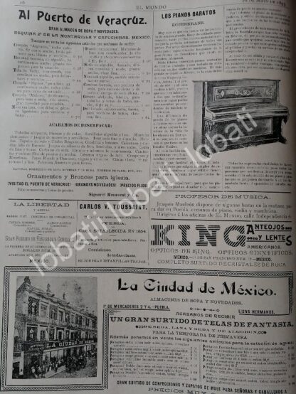 CARTEL ANTIGUO ORIGINAL DE PIANOS ROSENKRANZ DE CASA WAGNER Y LEVIEN 1895 & MAS PUBLICIDADES