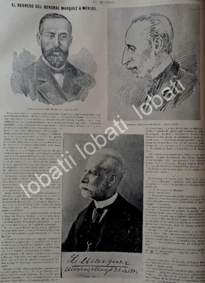 CARTEL ANTIGUO ORIGINAL DE EL GENERAL LEONARDO MARQUEZ ARAUJO REGRESA A MEXICO 1895 MLT