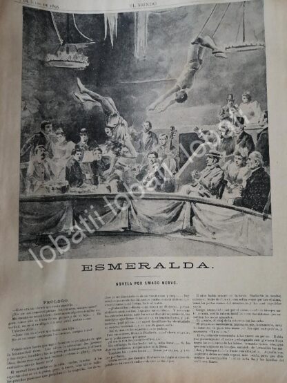 CARTEL ANTIGUO ORIGINAL DE NOVELA CORTA INEDITA DE AMADO NERVO 1895 ESMERALDA / RARO