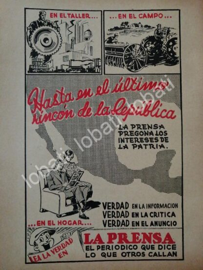 CARTEL ANTIGUO ORIGINAL DE PUBLICIDAD DEL DIARIO LA PRENSA 1943 /72