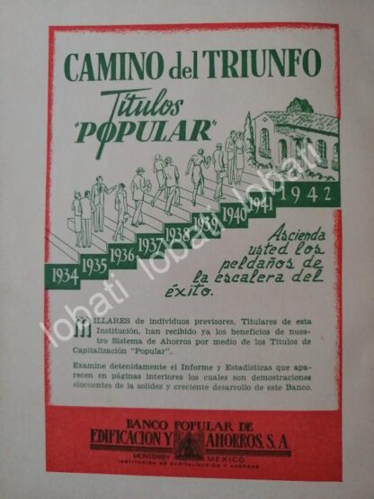 CARTEL ANTIGUO ORIGINAL DE FOLLETO DEL BANCO BANCO POPULAR DE EDIFICACION. MONTERREY 1943 /220 - Imagen 6