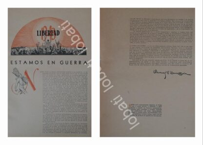 CARTEL ANTIGUO ORIGINAL DE CARTA DE MANUEL BARRAGAN MEXICO EN GUERRA 1943 /SEGUNDA GUERRA MUNDIAL