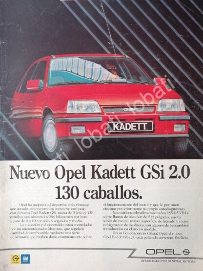 CARTEL ANTIGUO ORIGINAL DE AUTOS CHEVROLET OPEL KADETT GSi 2.0 1986 /899