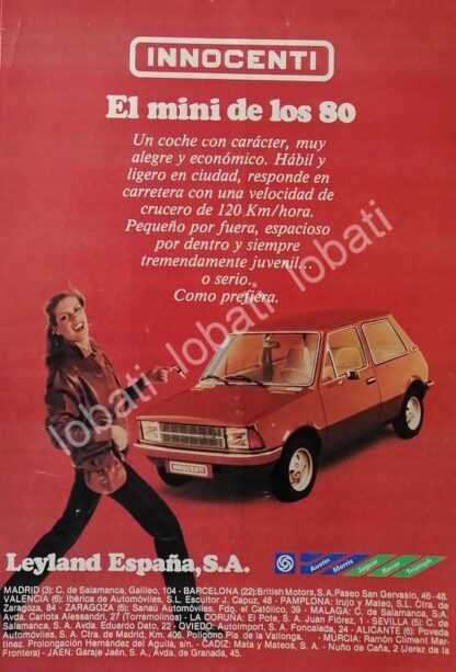 CARTEL ANTIGUO ORIGINAL DE AUTOS INNOCENTI DE TOMASO 1982 /896 MUY RARO