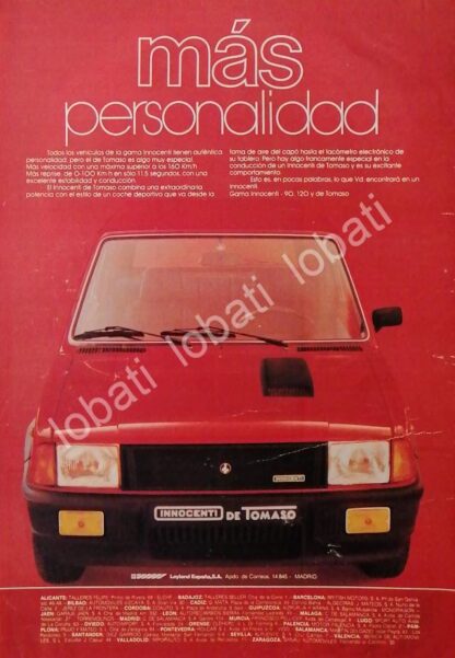 CARTEL ANTIGUO ORIGINAL DE AUTOS INNOCENTI DE TOMASO 1982 /895 MUY RARO