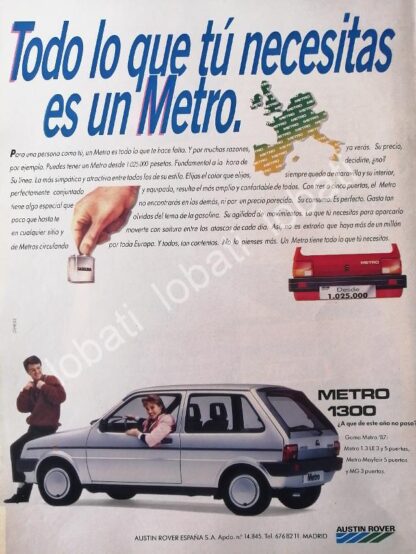 CARTEL ANTIGUO ORIGINAL DE AUTOS AUSTIN ROVER METRO 1300 1982 /894