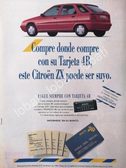 CARTEL ANTIGUO ORIGINAL DE DE AUTOS CITROEN ZX DIESEL 1991 /889