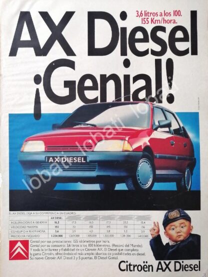 CARTEL ANTIGUO ORIGINAL DE DE AUTOS CITROEN AX DIESEL 1989 /887