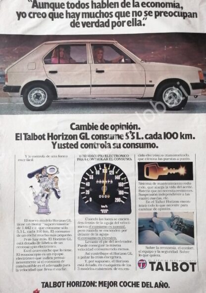 CARTEL ANTIGUO ORIGINAL DE DE AUTOS TALBOT HORIZON 1991 /881