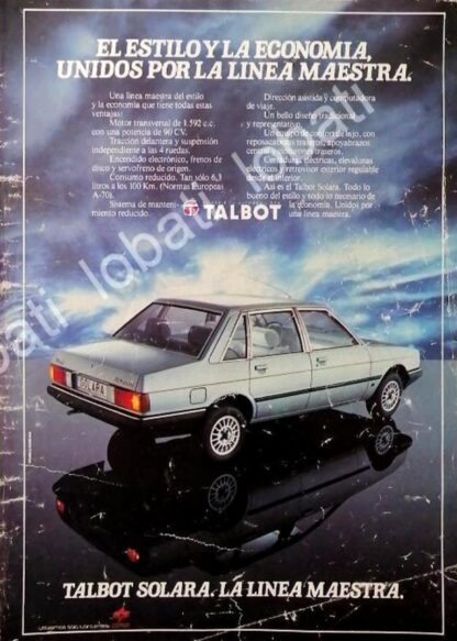 CARTEL ANTIGUO ORIGINAL DE DE AUTOS TALBOT SOLARA 1981 /880