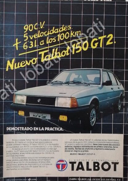 CARTEL ANTIGUO ORIGINAL DE DE AUTOS TALBOT 150 GT2 1982 / 878