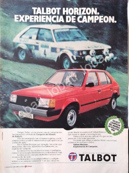 CARTEL ANTIGUO ORIGINAL DE DE AUTOS TALBOT HORIZON 1982 / 876