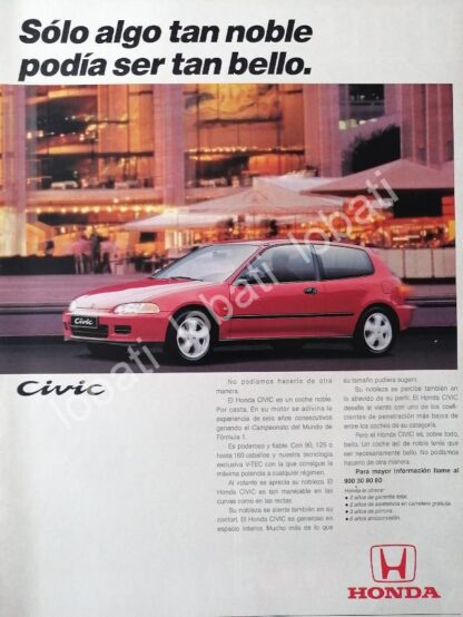 CARTEL ANTIGUO ORIGINAL DE AUTOS HONDA CIVIC 1991 / 868