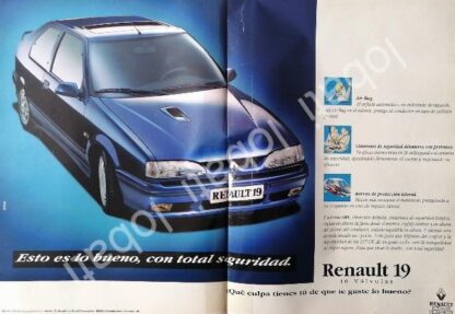 CARTEL ANTIGUO ORIGINAL DE AFICHE DE AUTOS RENAULT 19 1993 / 864