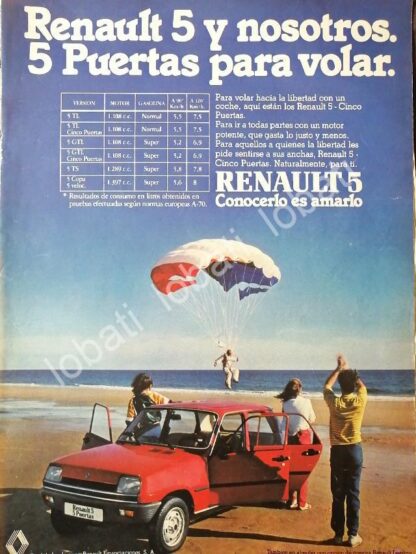 CARTEL ANTIGUO ORIGINAL DE AFICHE DE AUTOS RENAULT 5 ( ZAPATITO) 1981 / 856