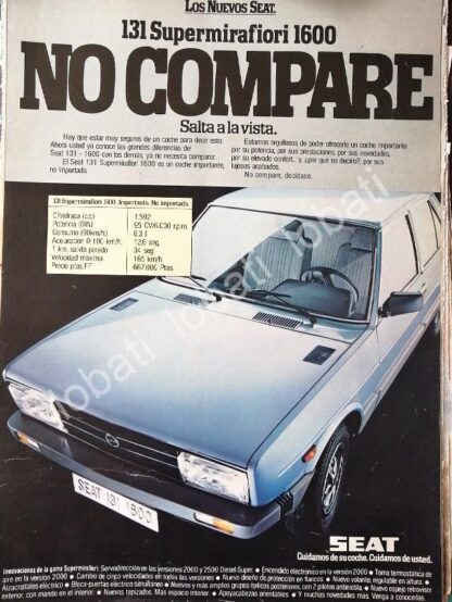 CARTEL ANTIGUO ORIGINAL DE AUTOS SEAT 131 SUPERMIRAFIORI 1600 1982 / 850