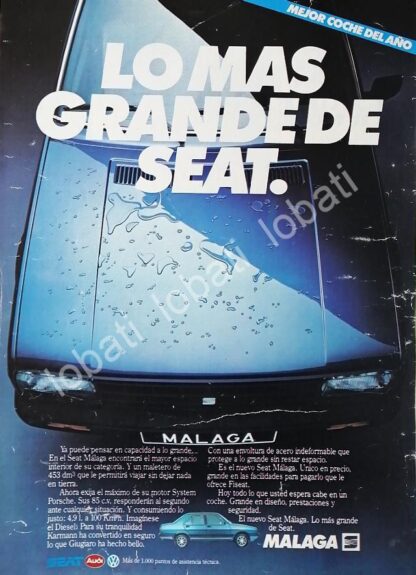 CARTEL ANTIGUO ORIGINAL DE AUTOS SEAT MALAGA 1984 / 849