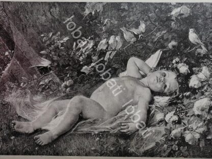 GRABADO ANTIGUO 1898 UN BEBE ( AMOR SILVESTRE ) C. PERRAULT / ARTE