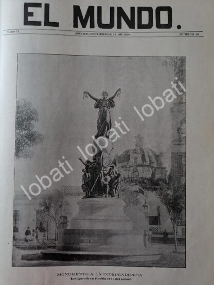 CARTEL ANTIGUO ORIGINAL DE NOTICIA Y PORTADA ANTIGUA 1898 INAUGURAN ANGEL DE LA INDEPENDENCIA EN PUEBLA / LDM