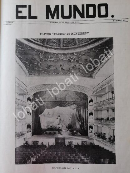 PORTADA ANTIGUA ORIGINAL  1898 INAUGURAN EL TEATRO JUAREZ EN MONTERREY / LDM