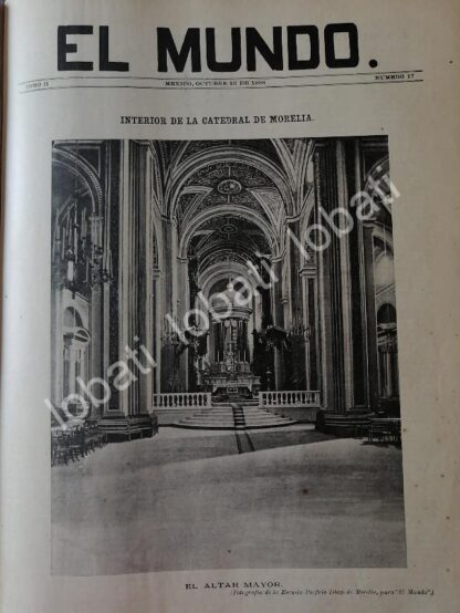 PORTADA ANTIGUA ORIGINAL  1898 CATEDRAL DE MORELIA, ALTAR MAYOR RLG LDM