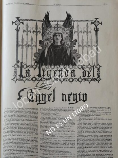 CARTEL ANTIGUO ORIGINAL DE CUENTO INEDITO DE FERNANDO MAZADE 1898. LA LEYENDA DEL ANGEL NEGRO