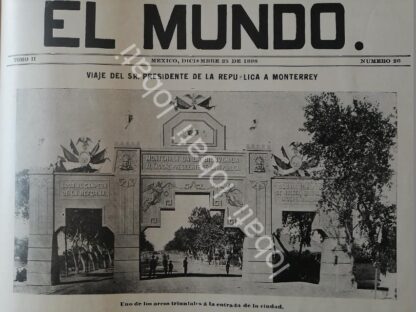 PORTADA ANTIGUA ORIGINAL  1898 PORFIRIO DIAZ EN MONTERREY / LDM