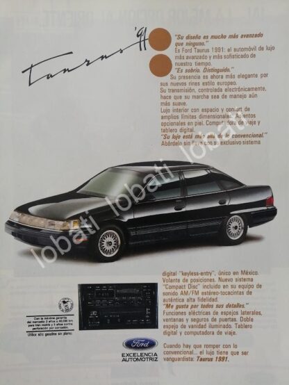 CARTEL ANTIGUO ORIGINAL DE AUTOS FORD TAURUS 1991 /1002