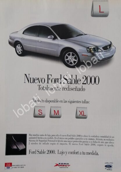 CARTEL ANTIGUO ORIGINAL DE AUTOS FORD SABLE 2000 /1000