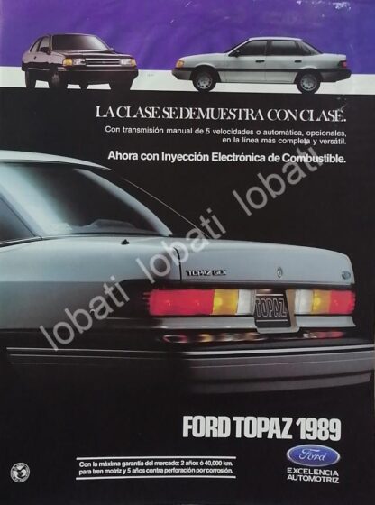 CARTEL ANTIGUO ORIGINAL DE AUTOS FORD TOPAZ 1989 PRIMERA GENERACION /996