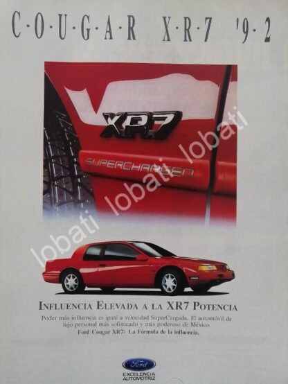 CARTEL ANTIGUO ORIGINAL DE AUTOS FORD COUGAR XR7 1992 /N995