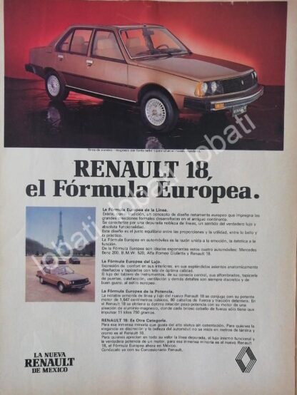 CARTEL ANTIGUO ORIGINAL DE AUTOS RENAULT 18 1981 /992