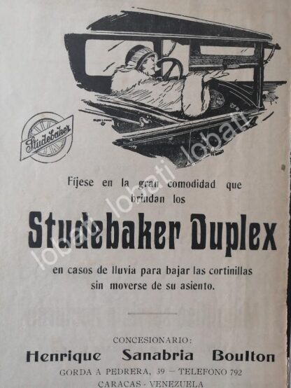 CARTEL ANTIGUO ORIGINAL DE AUTOS STUDEBAKER DUPLEX 1929 /982