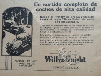 CARTEL ANTIGUO ORIGINAL DE MINI CARTEL AUTOS WILLYS KNIGHT 70B 1929 /981 SUPER RARO