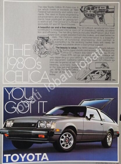 CARTEL ANTIGUO ORIGINAL DE AUTOS TOYOTA CELICA GT 1980 /980 RARO