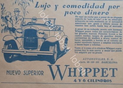 CARTEL ANTIGUO ORIGINAL DE AUTOS WHIPPET 6V 1929 /975