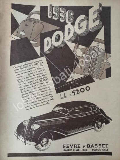 CARTEL ANTIGUO ORIGINAL DE AUTOS DODGE 6V 1936 /954 MUY RARO