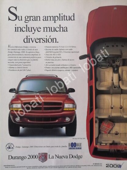 CARTEL ANTIGUO ORIGINAL DE AUTOS. CAMIONETAS CHRYSLER DODGE DURANGO 2000 /946