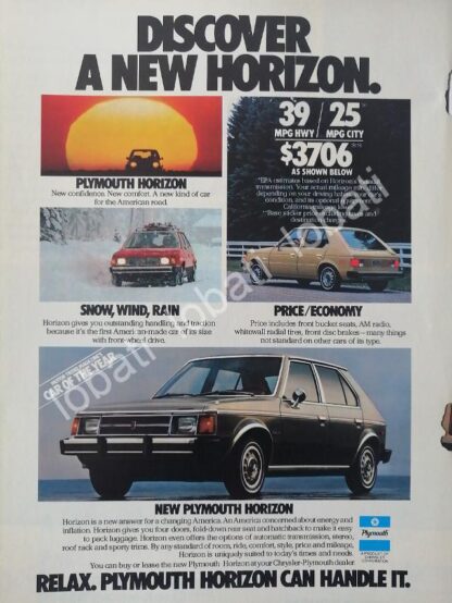 CARTEL ANTIGUO ORIGINAL DE AUTOS CHRYSLER PLYMOUTH HORIZON 1977 /945