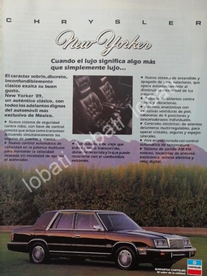 CARTEL ANTIGUO ORIGINAL DE AUTOS CHRYSLER NEW YORKER 1989 /943