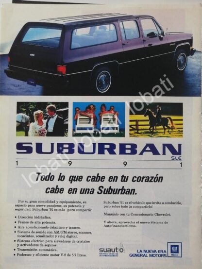 CARTEL ANTIGUO ORIGINAL DE AUTOS. CAMIONETAS CHEVROLET SUBURBAN 1991 /924