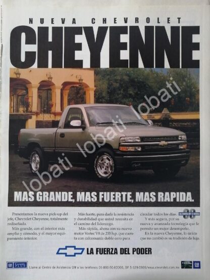 CARTEL ANTIGUO ORIGINAL DE AUTOS Y CAMIONETAS CHEVROLET CHEYENNE 1999 /923