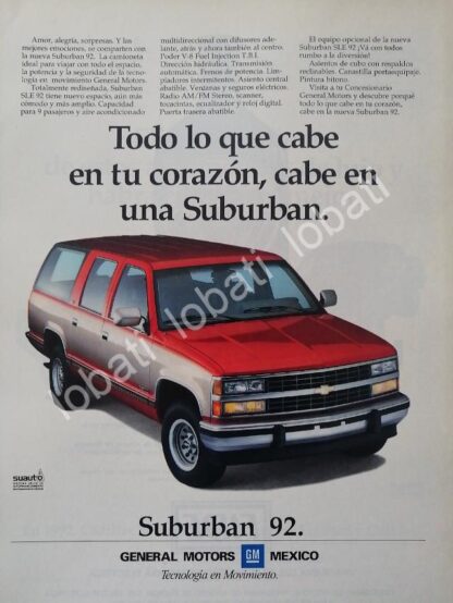 CARTEL ANTIGUO ORIGINAL DE AUTOS CHEVROLET SUBURBAN 1992 /921