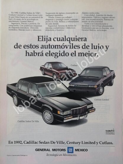 CARTEL ANTIGUO ORIGINAL DE AUTOS CHEVROLET CADILLAC Y OTROS 1992 /920