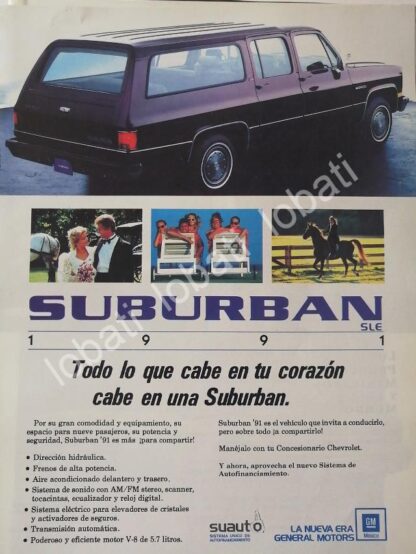 CARTEL ANTIGUO ORIGINAL DE AUTOS CHEVROLET SUBURBAN 1991 /918