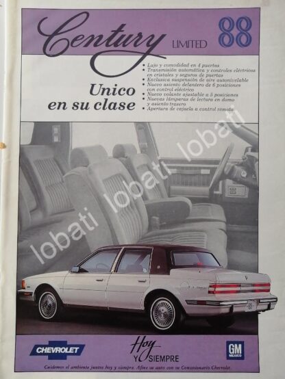 CARTEL ANTIGUO ORIGINAL DE AUTOS CHEVROLET CENTURY LIMITED 1988 /917