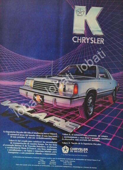 CARTEL ANTIGUO ORIGINAL DE AUTOS CHRYSLER VOLARE 1986 /914 TMED