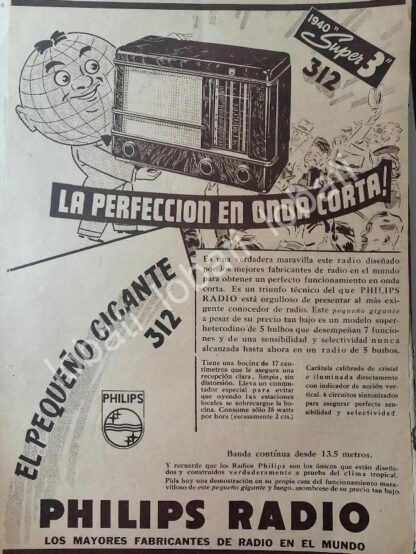 CARTEL ANTIGUO ORIGINAL DE RADIOS PHILIPS SUPER 3 ONDA CORTA 1940 /406 MUY RARO