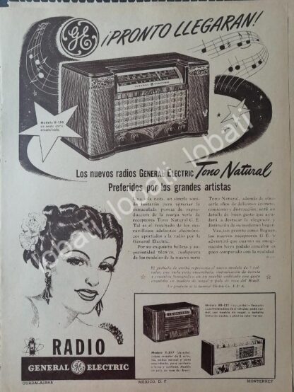 CARTEL ANTIGUO ORIGINAL DE RADIOS GENERAL ELECTRIC X-150 TONO NATURAL 1947 /403